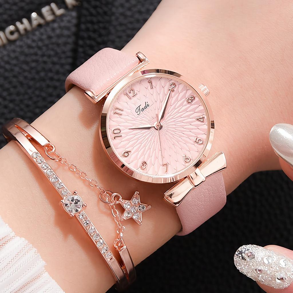 Hers Watch Sets Women Watch Top Brand Luxury Ladies Wristwatches Leather Strap Bracelet Quartz Watches for Women Pink Dial Clock