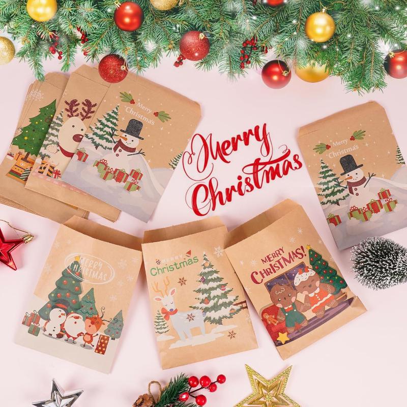 20 Stück Frohe Weihnachten Geschenktüten Weihnachtsmann Kraftpapier Süßigkeiten Kekse Beutel Weihnachtsfeier Gastgeschenke 2025 Weihnachten DIY Adventskalender