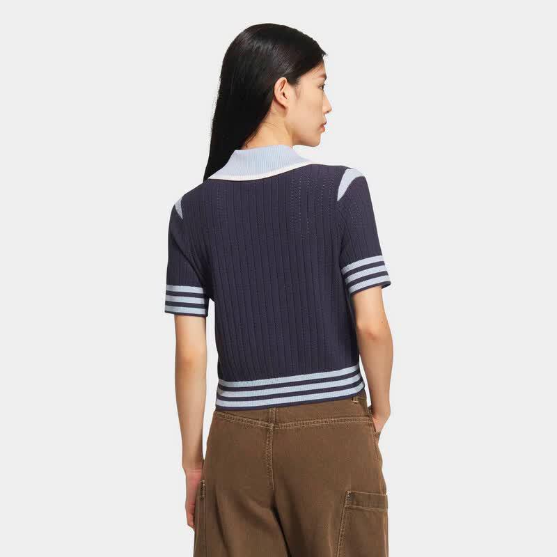 Adidas Women's Striped Knit Short Sleeve Tee