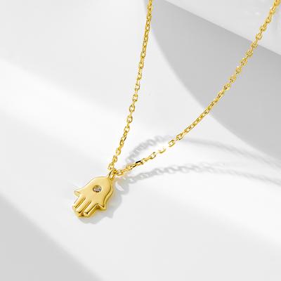 Wholesale Silver Jewelry Gold Plated Insert Diamond Hamsa Pendant Necklace for Women