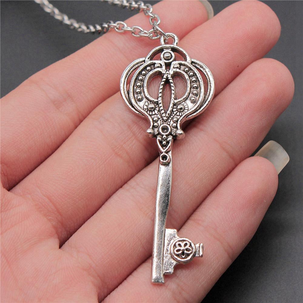 Openwork Resin Photo Frame Geometric Keys Pendant Antique Bronze Silver Metal Friend Collar Necklace