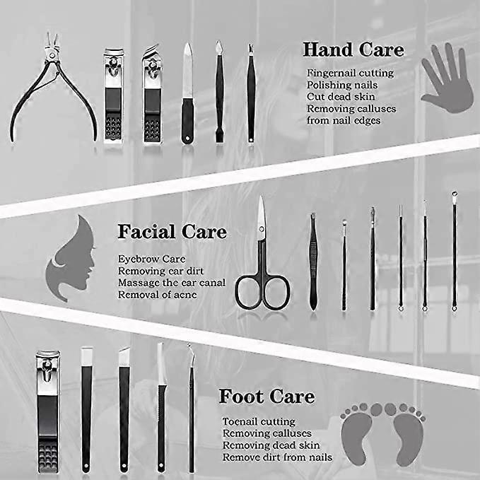 Kongqtee Set de Manucure Kit de Coupe-ongles Pour Femmes et Hommes 18 en 1 Professionnel Acier Inoxydable Kit d'Outils de Soin des Pieds Coupe-ongles Set Ciseaux Toilettage K
