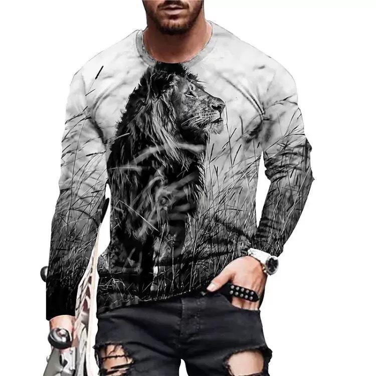

Мужские простые футболки, спортивная одежда, весна-осень, круглый вырез, длинный рукав, мужская футболка больших размеров с принтом животных 3D 6XL