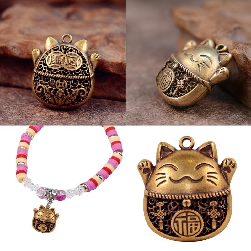 Brass Lucky Cats Charm For Wealth Home Office Decoration Travel Accessory Gift