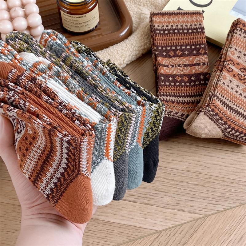 Autumn Winter Knitted Women Stockings JK Japanese Cotton Solid Color Girls Long Socks Stockings Ethnic Harajuku Retro Knee Socks