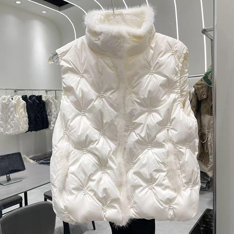 

New imitation mink down cotton vest women s short autumn and winter glossy loose solid color stand-up collar jacket M code 80 a 100 білий