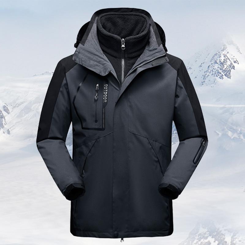 Unisex Windproof 3-in-1 Jacket, Couple Style with Detachable Liner, Two-Piece Set for Hiking, Plus Size Available