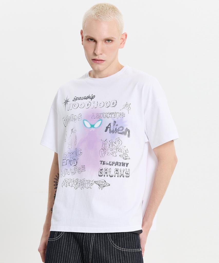 HOODHOOD Spray Alien Short Sleeve T-Shirt White