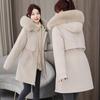 Parker New Women's Korean Style Mid-length Slim Cotton Coat Winter Plus Velvet Large Fur Collar Coat for Women