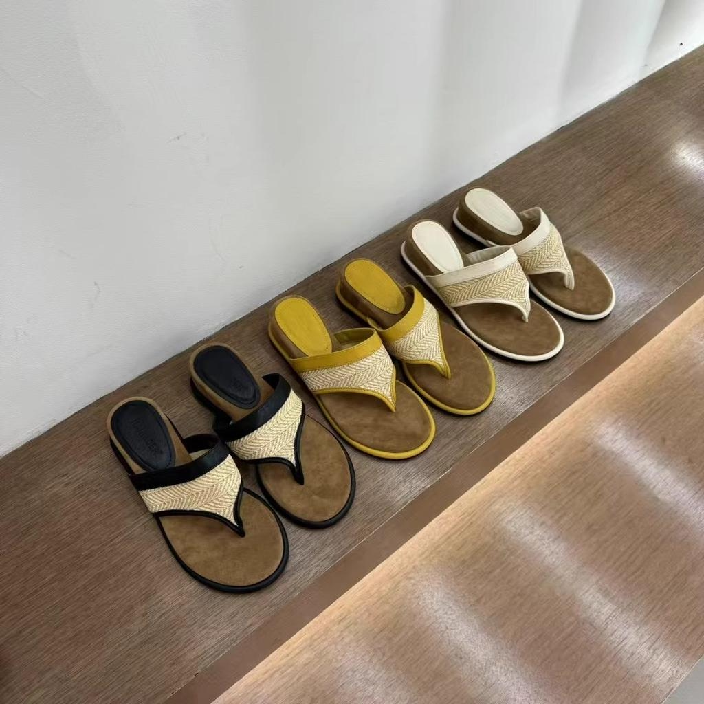 Retro casual niche toe mop woven linen flip-flops fashionable and comfortable beach shoes wedge heel cool slippers