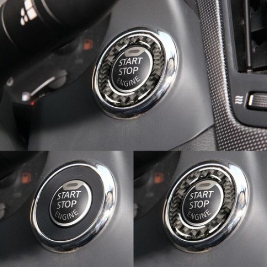 Black Carbon Fiber + Rubber Car Start Button Ring Sticker For Infiniti Q50 Q60