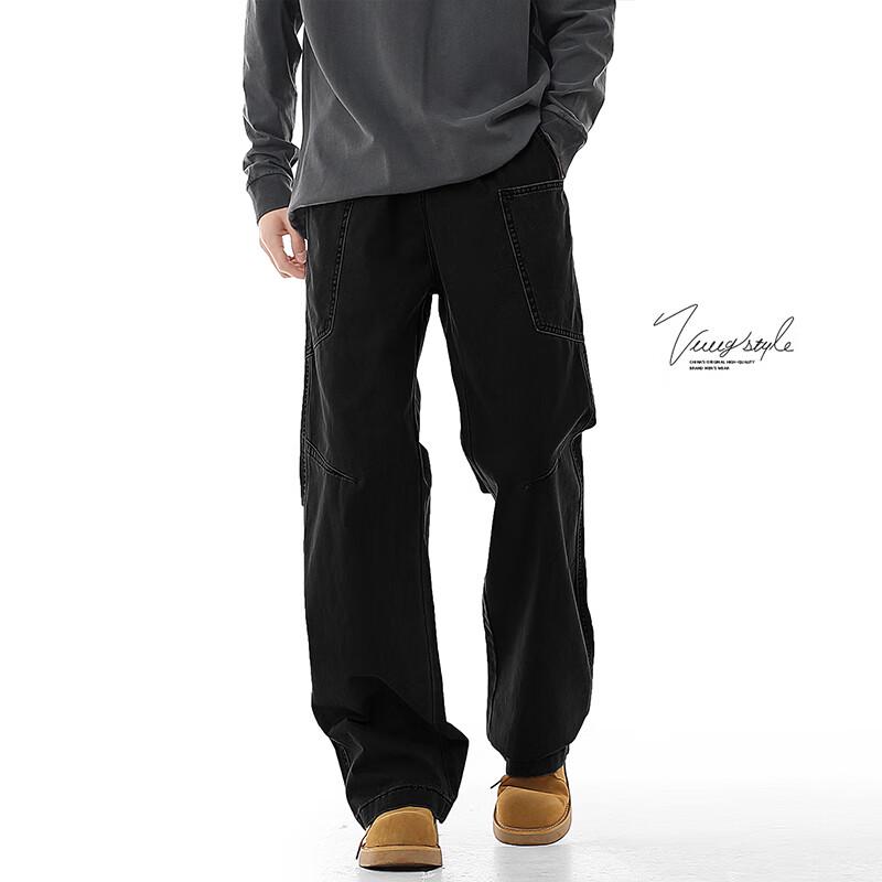 VUUG Men's American Retro Washed Cargo Straight-Leg Pants