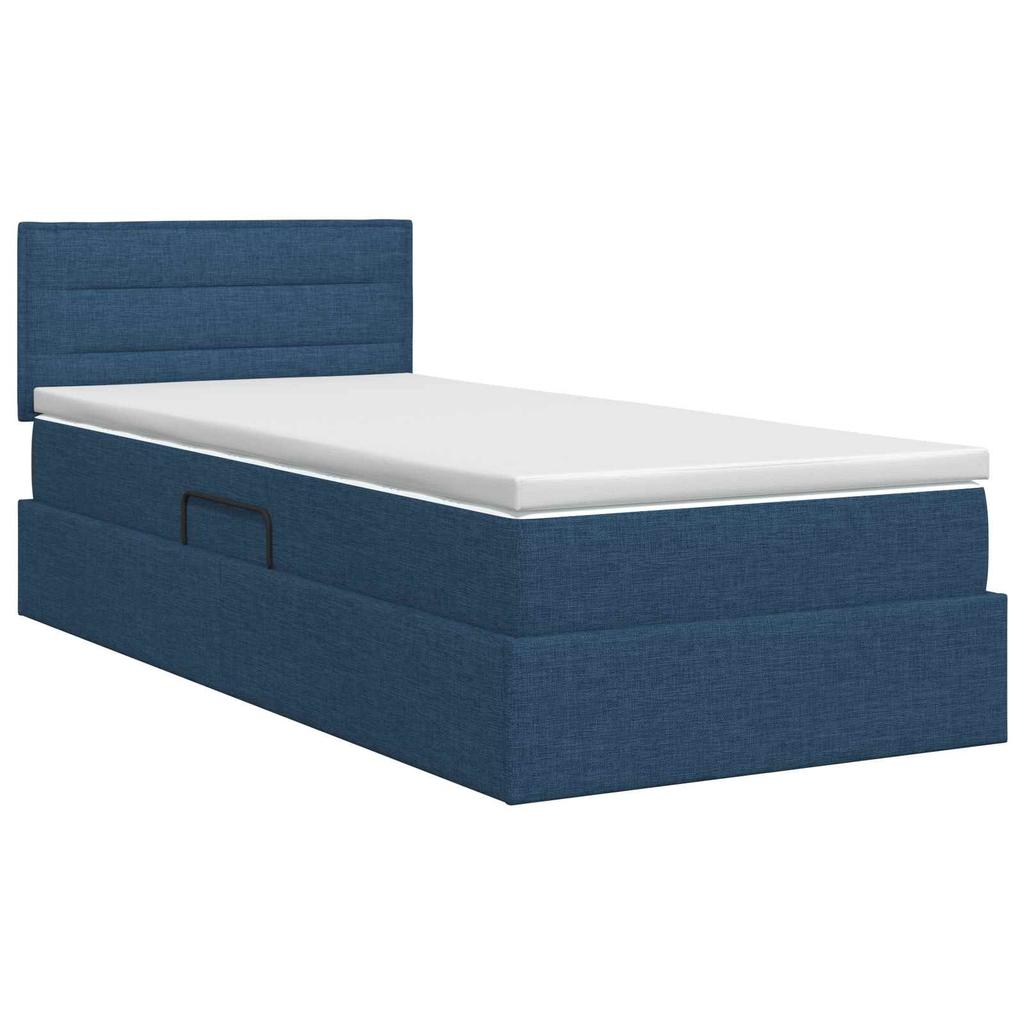 Storage Bed with Mattress Blue 100 X 200 Cm Velvet