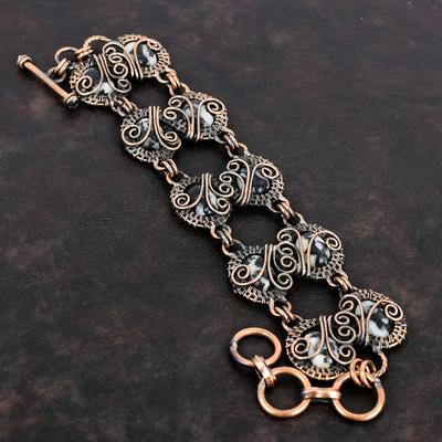 Weißes Büffeltürkis Armband, Kupferdraht umwickeltes Armband, verstellbares Kettenarmband, handgemachter Kupferschmuck, Original Edelsteinarmband