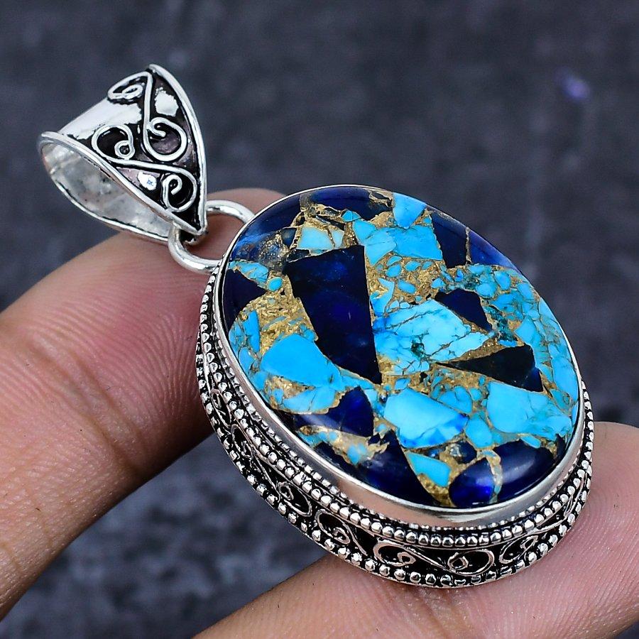 Natural Spiny Oyster Gemstone 925 Sterling Silver Jewelry Pendant 2.05" ETC-13861