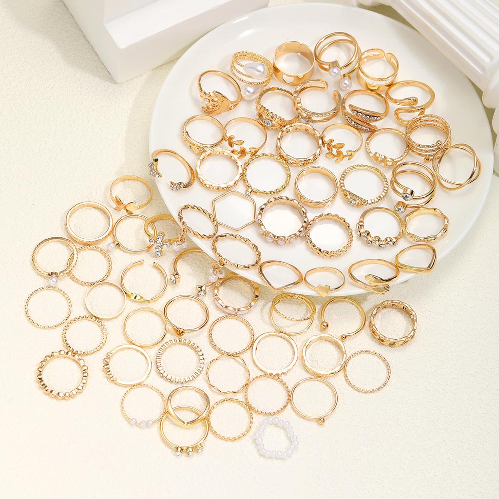 66pcs Fashion Simple Zircon Pearl Butterfly Stackable Rings Multipack For Daily Outing, Commuting & Party Wear, Trendy Jewelry