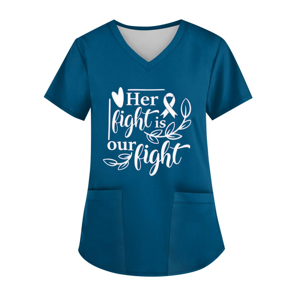 Women's V-Neck Short-Sleeve Pocketed Top With Side Slit