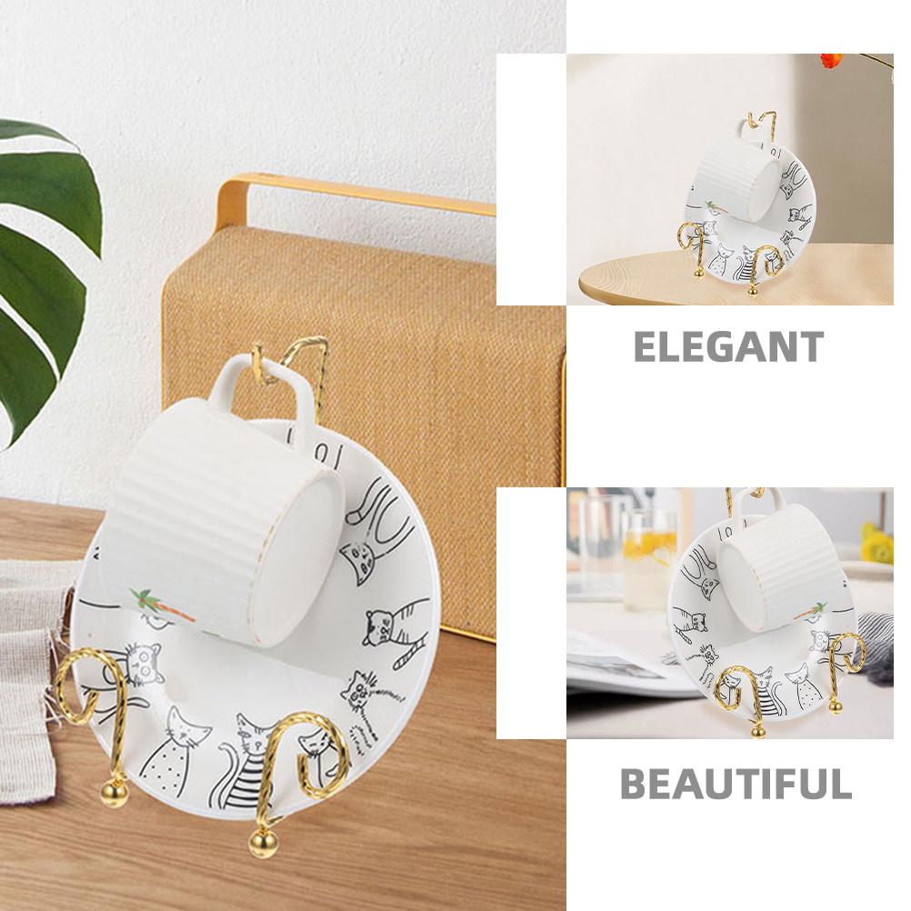 2Pcs Elegant Metal Cup Holder Gold Plated Spiral Design Countertop Tea Cup Display Rack Coffee Mug Hanger Tableware Stand