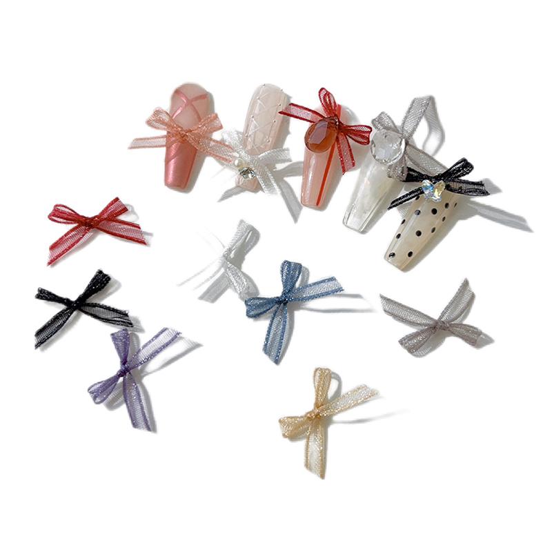 10 Pcs 3D Bow Nail Art Decorations Fairy Organza Lace Bowknots Nail Accessories For Girls Bridals Nail DIY Decor