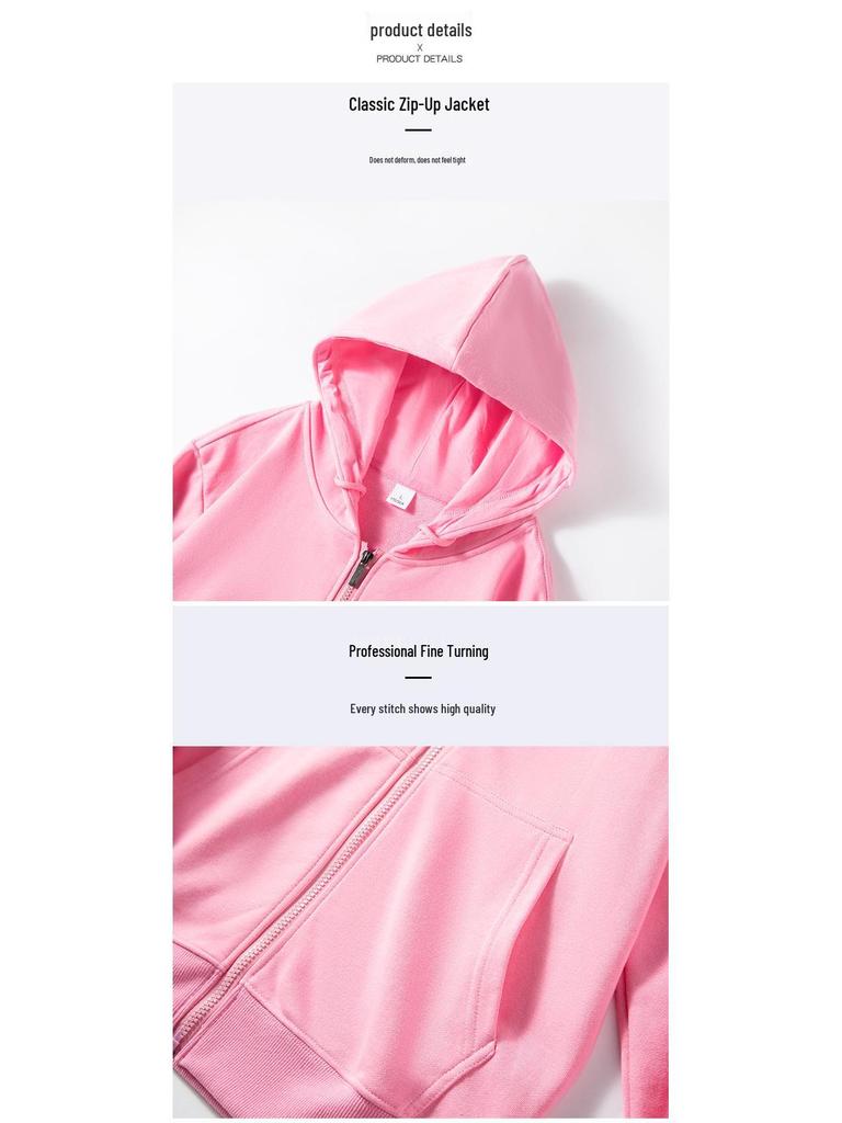 Autumn Children's Terry Cloth Zip-Up Hoodie with Pocket - Solid Color Korean Style Parent-Child Jacket