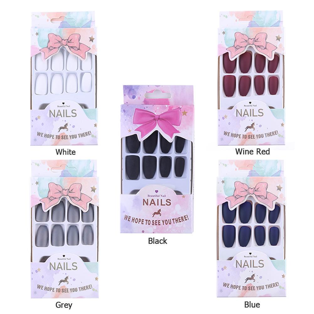 Buy 24pcs Nail Patch Solid Color DIY Scrub Ballet SelfAdhesive Fake