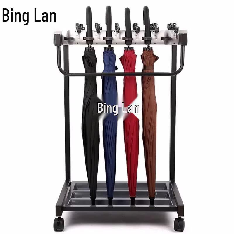 Binglan Lockable Aluminum Alloy Umbrella Rack with 18 Black Umbrellas