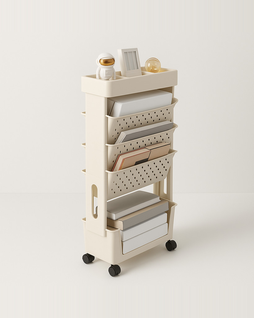 Movable Bookshelf Multipurpose Large Capacity Multilayer 4  Wheels Deskside Bookshelf for O