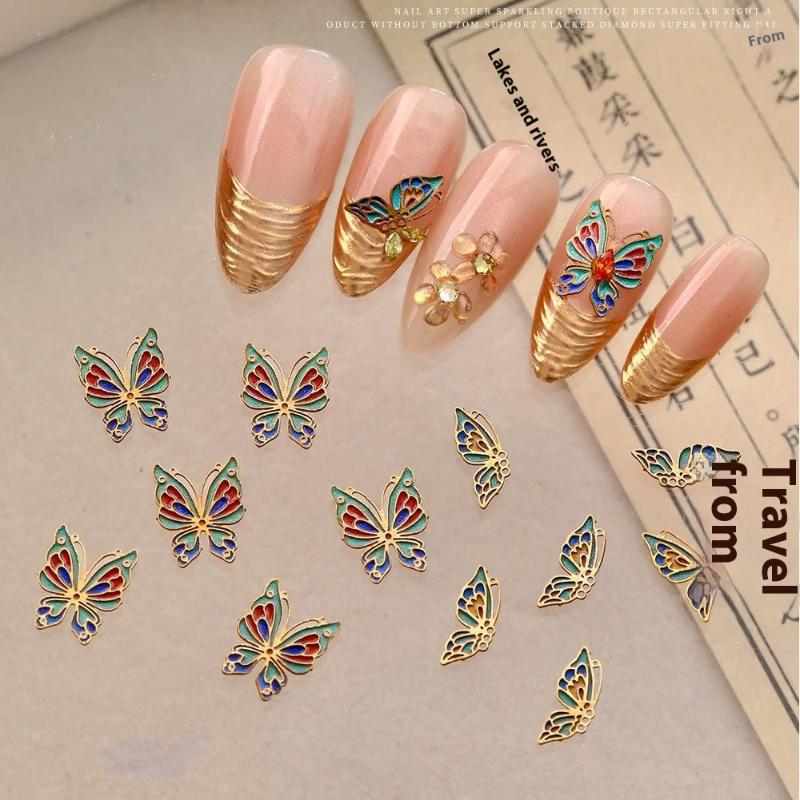 Chinese Enamel Copper Butterfly Nail Charms Painted Butterfly Nail Art Decorations For Diy Nail Accessories Charms Supplies