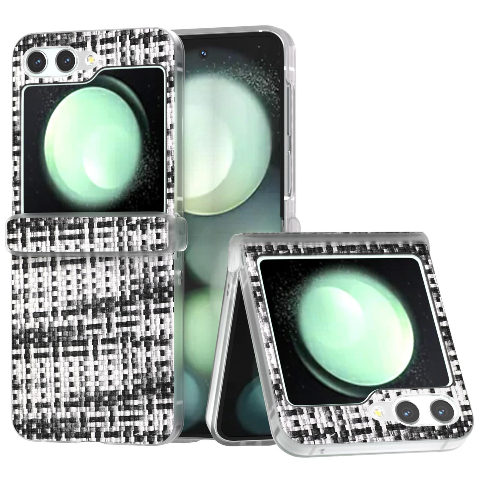 

For Samsung Galaxy Z Flip6 5G Case Matte Frame Colorful Plaid Texture Leather Phone Cover Black White