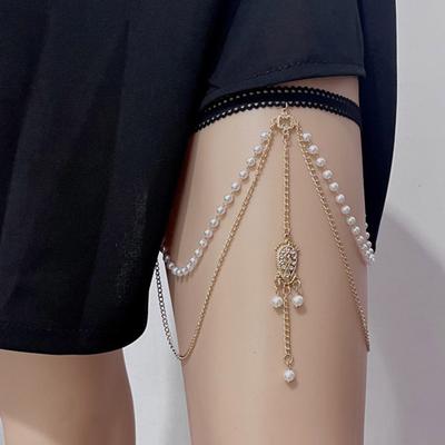 Catena per Gamba Perle Finte Catena a Doppio Strato Elastica Gioiello per Gamba Versatile Sexy Catena per Corpo Leggero Ornamento per Gamba