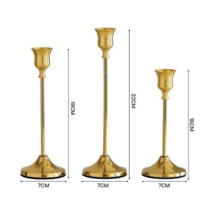 3pcs Romantic Vintage Tabletop Candle Holders Metal and Aluminum Home and Hotel Decoration Candlestick Holder Candle Stand