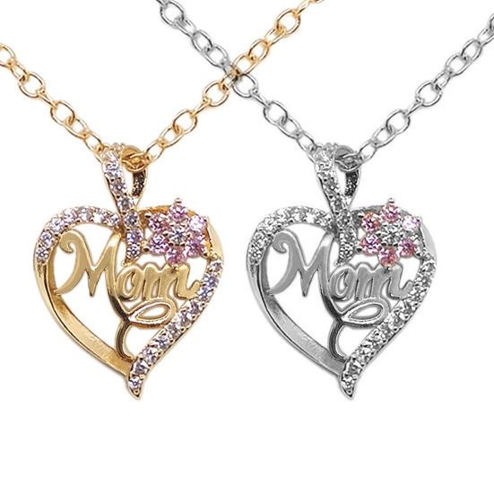 Heart Pendant Rhinestone Love Heart Charm Flower Necklace Mom Necklace Women Necklace Mother's Day Birthday Gift