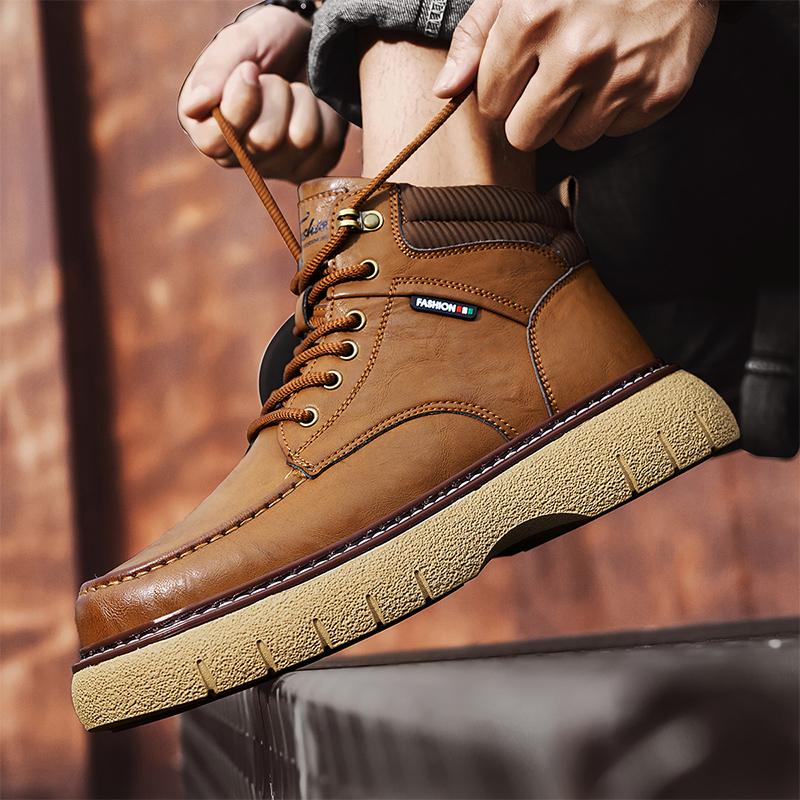 Fashion Casual men's boots New Thick Bottom Versatile Style for Autumn and Winter Business office party Outdoor quality leather shoes