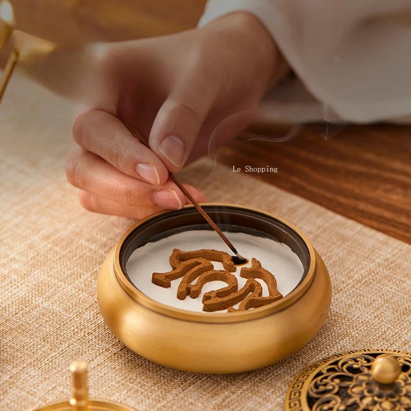 Brass Incense Lore Set /Lotus Seal Model Incense Spoon Broom Sandalwood Agilawood Powder Censer Study Tea Room Incense Tools