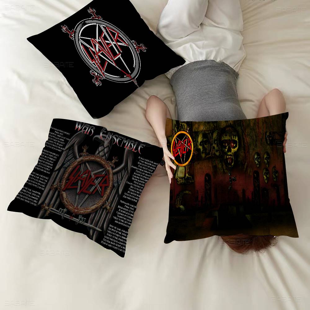 Rock S-Slayer Heavy Metal Band Pillow Covers Cartoon Sofa Decorative Home Double-sided Printing Short Plush Cute Cushion Cover