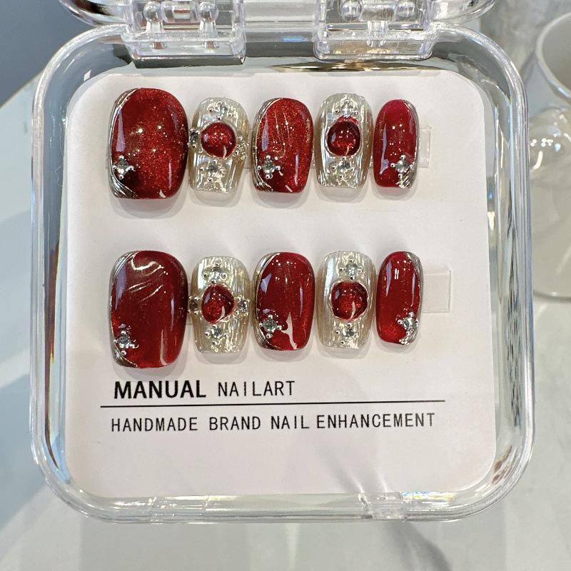 

Съемные красные гелевые типсы для ногтей Buccellati ручной работы