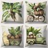 Tropical Print Cushions With Palm Tree And Truck Design Polyester Pillowcase, Sofa Decorative Cushion Cov Headboard Pillow