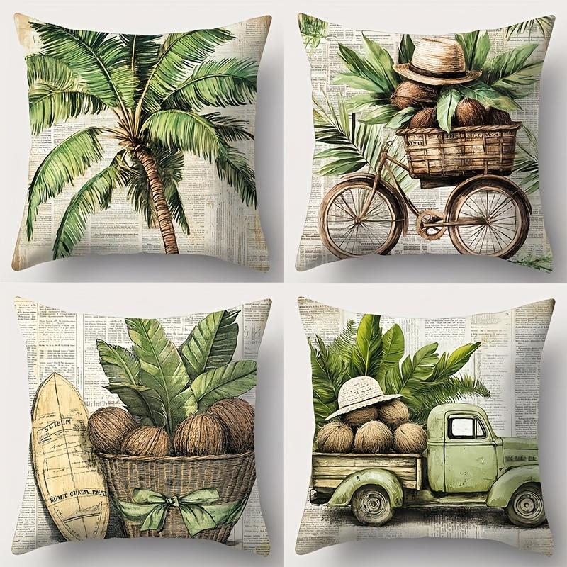 Tropical Print Cushions With Palm Tree And Truck Design Polyester pillowcase, sofa decorative cushion cov Headboard Pillow