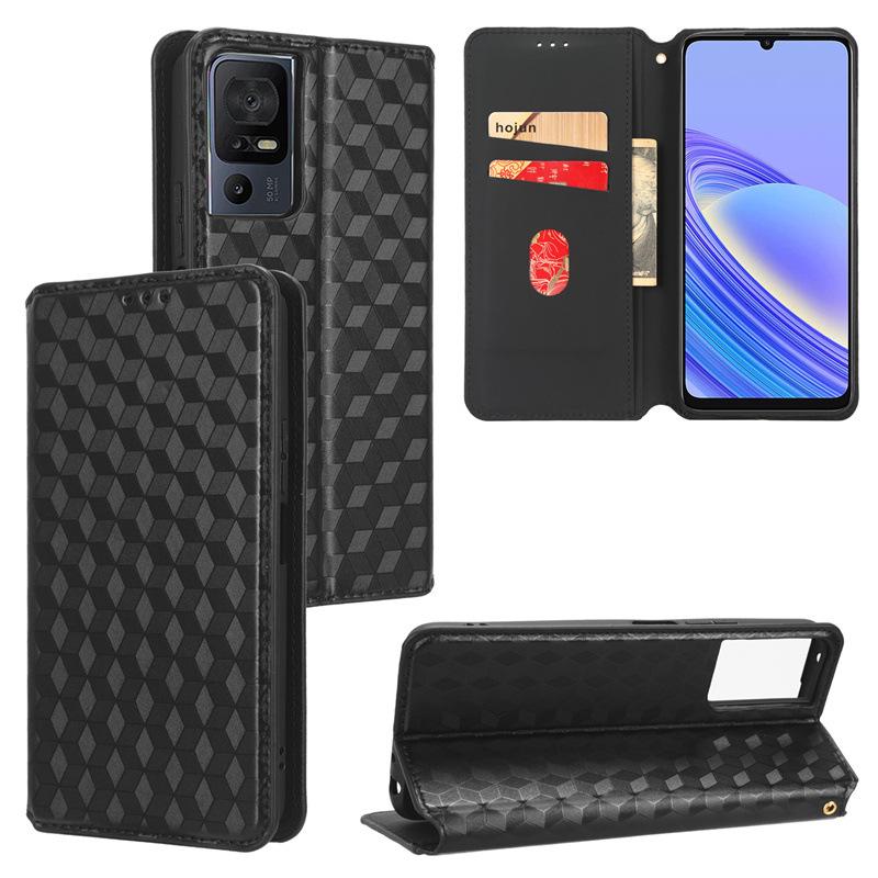 TCL 40SE Leather Phone Case: Magnetic 3D Texture, Card Slot, Stand Function, Wallet Style