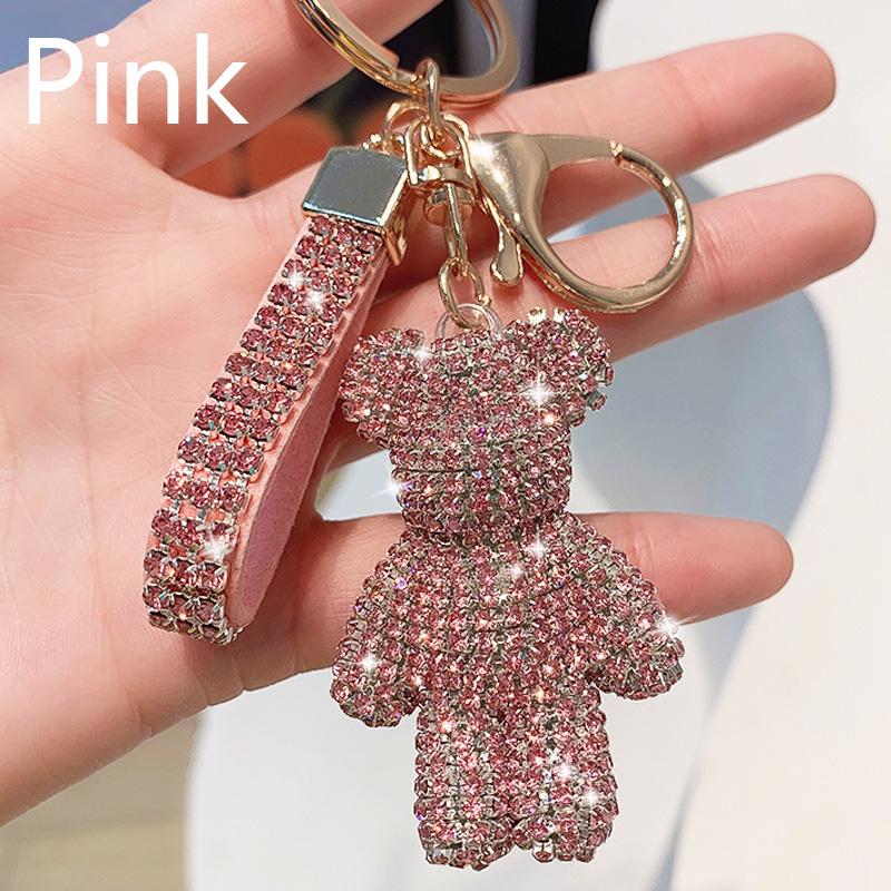 High Quality Animal Rhinestone Keychain Belt Car Key Box Pendant Luxury Rhinestone Bear Bag Keychain Women Bag Pendant Girl