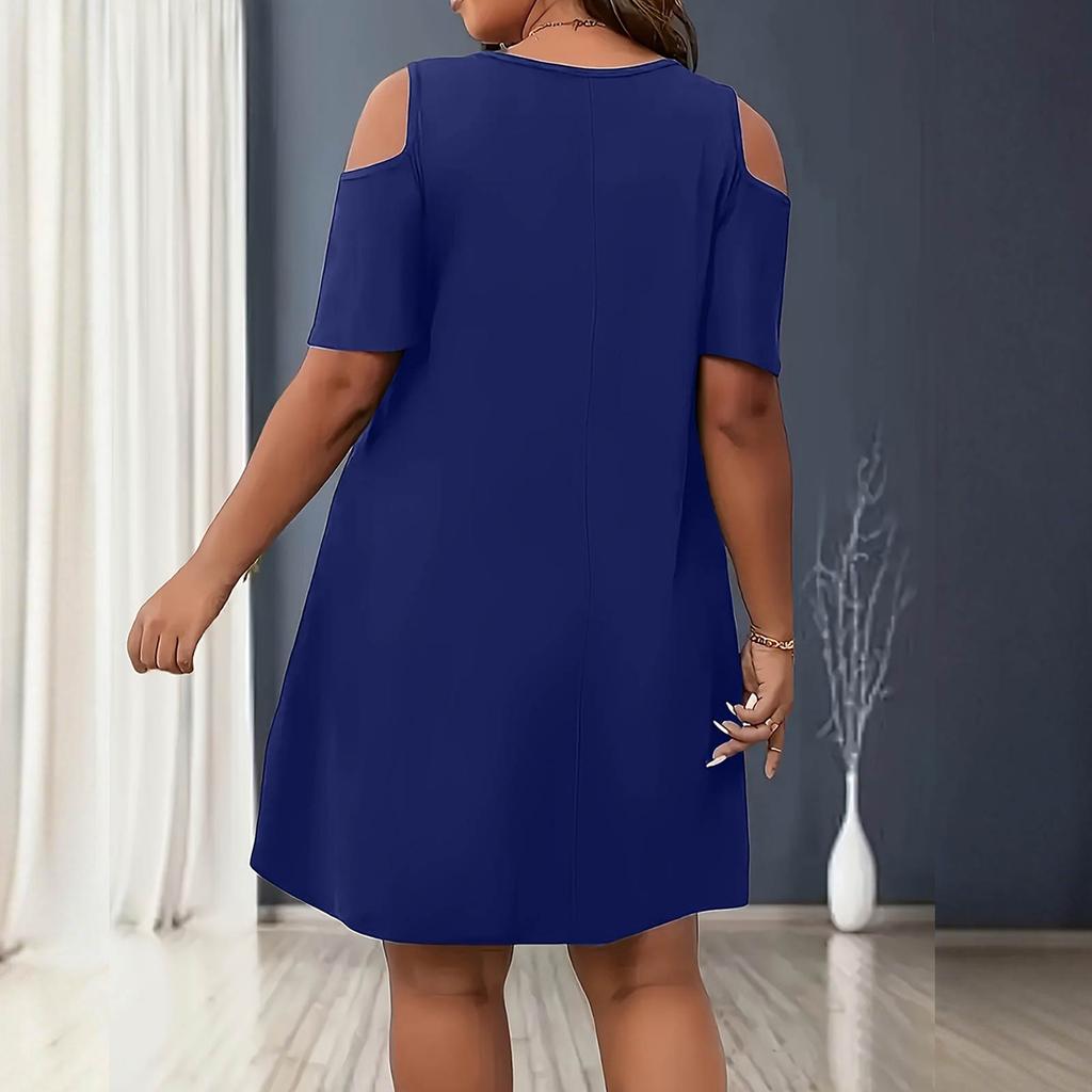 Women's Plus Size Casual Loose Fit Round Neck Short Sleeve Off-the Shoulder Dress
