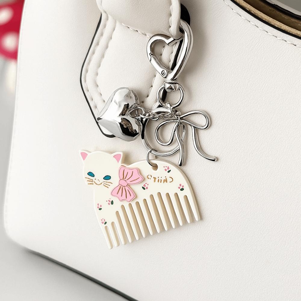 Cute Bow Cat Keychain Acetic Acid Animals Bag Pendant Creative Acetate Comb Pendant  Backpack Decor