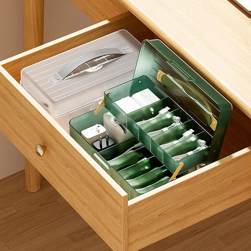 Multi-function Desktop Double Layer Data Cable Storage Box Phone Charger Charging Cable Finishing Box Wire Cable Organizer