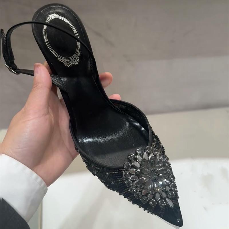 

Fashion Star Style Fashion Rhinestones Pearls Lace Women Sandals Pumps Luxury Crystal Flowers Summer Slingbacks High heels Banquet Shoes 35