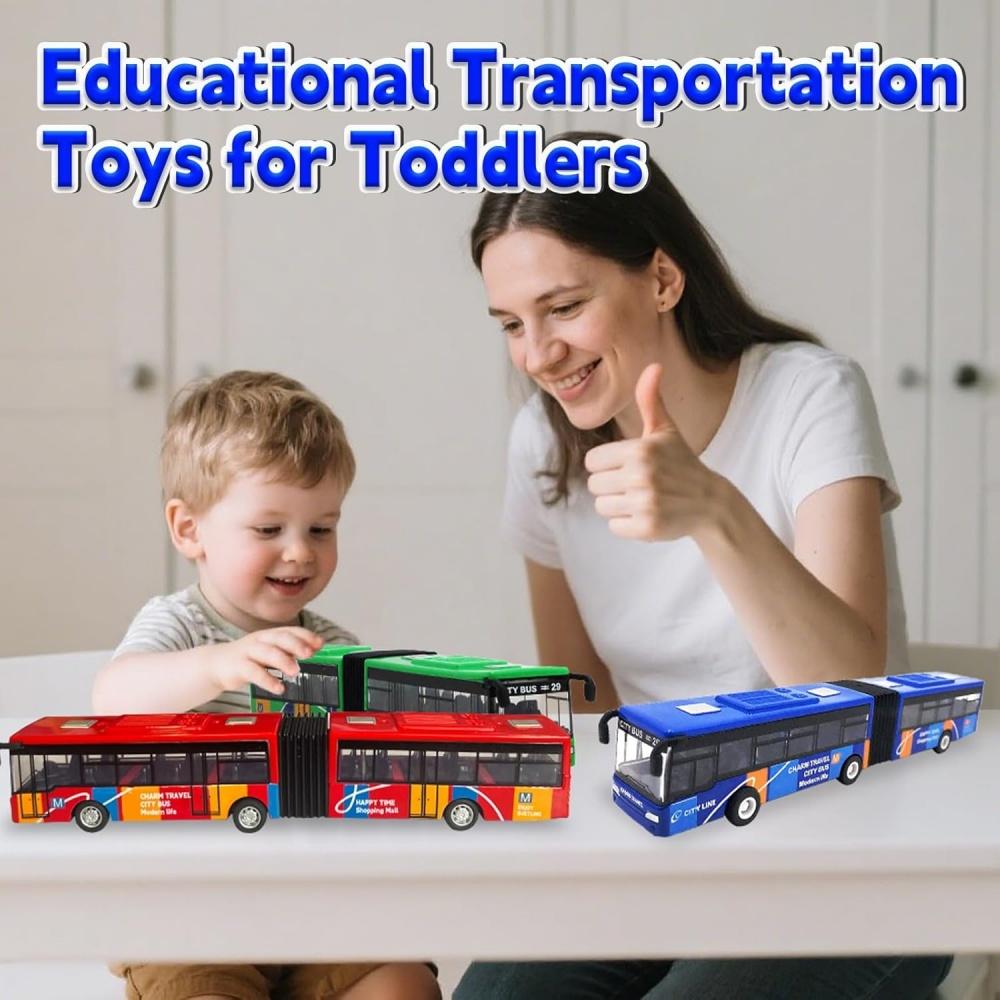 City Bus Toy 1:64 Scale Die Cast Metal Pull Back Vehicles Educational Gift Friction Powered Cars Play Toys for Kids