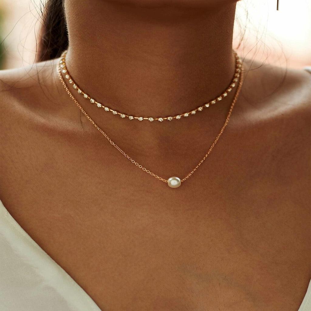 C107 Hot-selling, Classic Versatile Model with Diamond Claw Chain Imitation Pearl Pendant Necklace Set 2