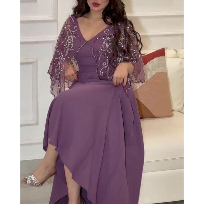 2023 Spring and Summer Women's Embroidered Shawl V Neck Evening Dress Sexy Party V-Neck Evening Dress
