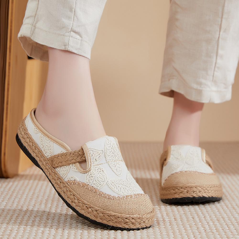 Women's Casual Backless Flats Slip-on Breathable Walking Shoes Summer Dress Flat Shoes Womens Comfort Mules Slides Closed-Toe Sandals Low-Top Loafers
