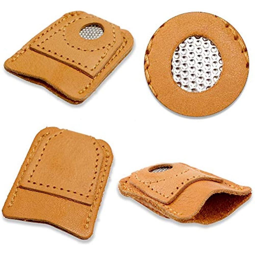 2Pcs Leather Coin Thimble Soft Artificial Sheepskin Needlework Finger Cover Tip Quilting Thimble Sleeve Handmade Sewing Tools