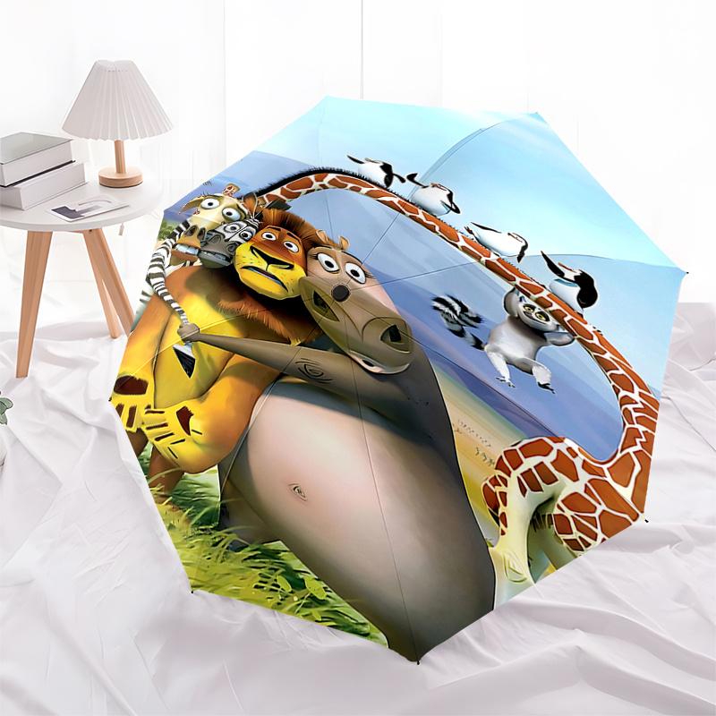 

Madagascar Animal Selfie Print Automatic Opening Folding Umbrella - 8 Bone Iron Frame, Portable Design for Perfect Gift for Fans and Travele